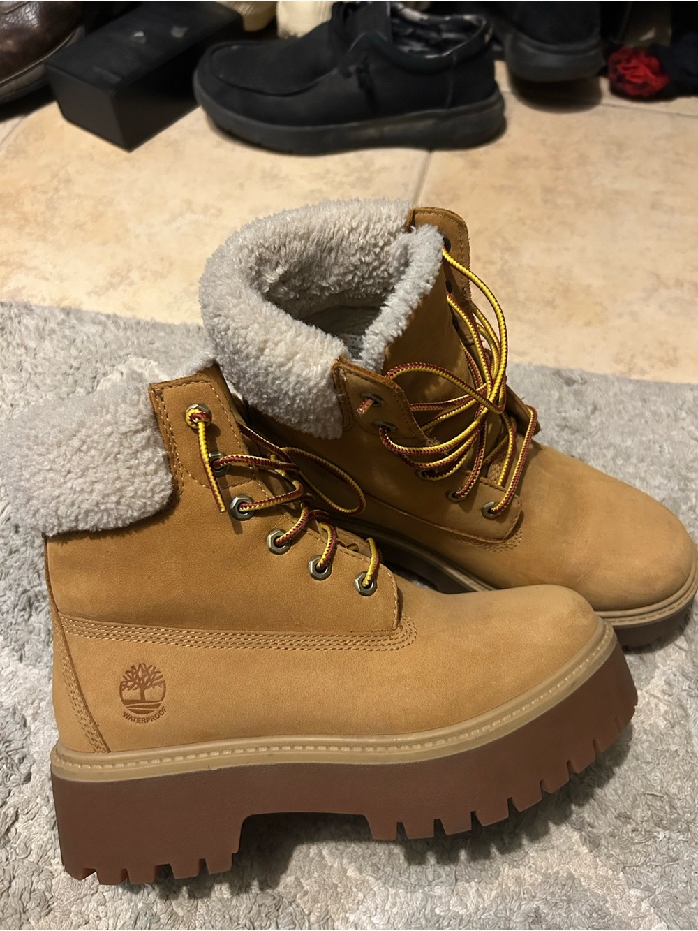 Timberland Tan Sherpa-Lined Platform Lug Boots